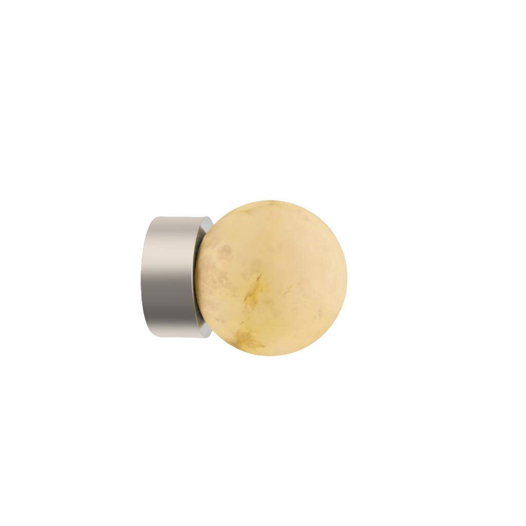 Pale yellow planet with a smooth, metallic silver ring wrapped around its side.