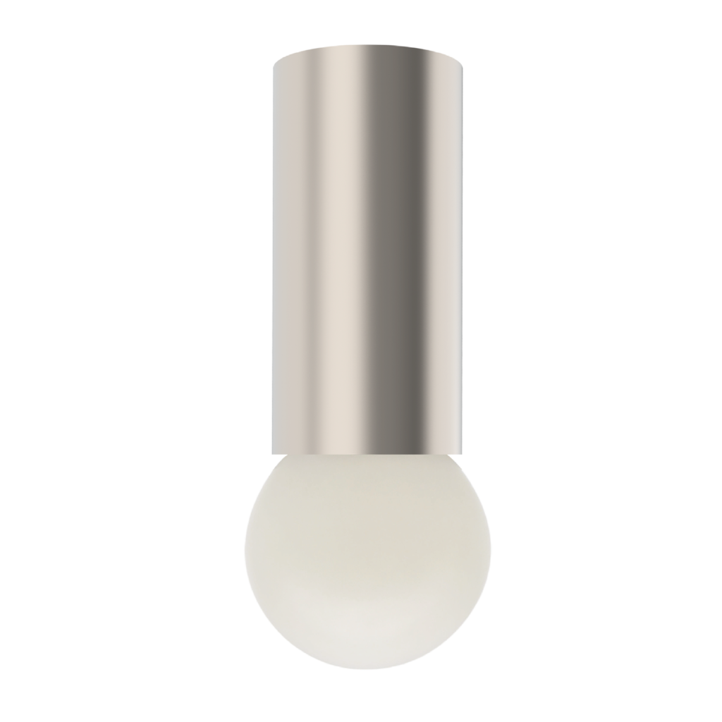 Vertical metal cylinder extending upward from a pale rounded base against a black background.