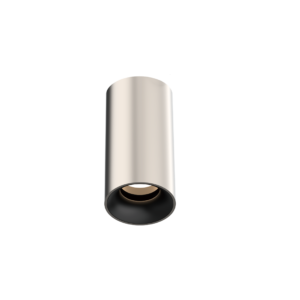 Shiny silver cylindrical tube extending downward, viewed from below, with a dark circular opening at the bottom against a black background.