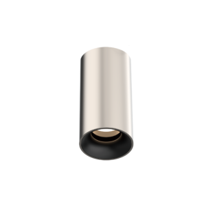 Metallic cylindrical pipe viewed from below, open circular end, shiny chrome finish against a black background