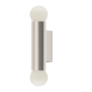 White globe street lamp mounted on a tall metallic pole against a black background.