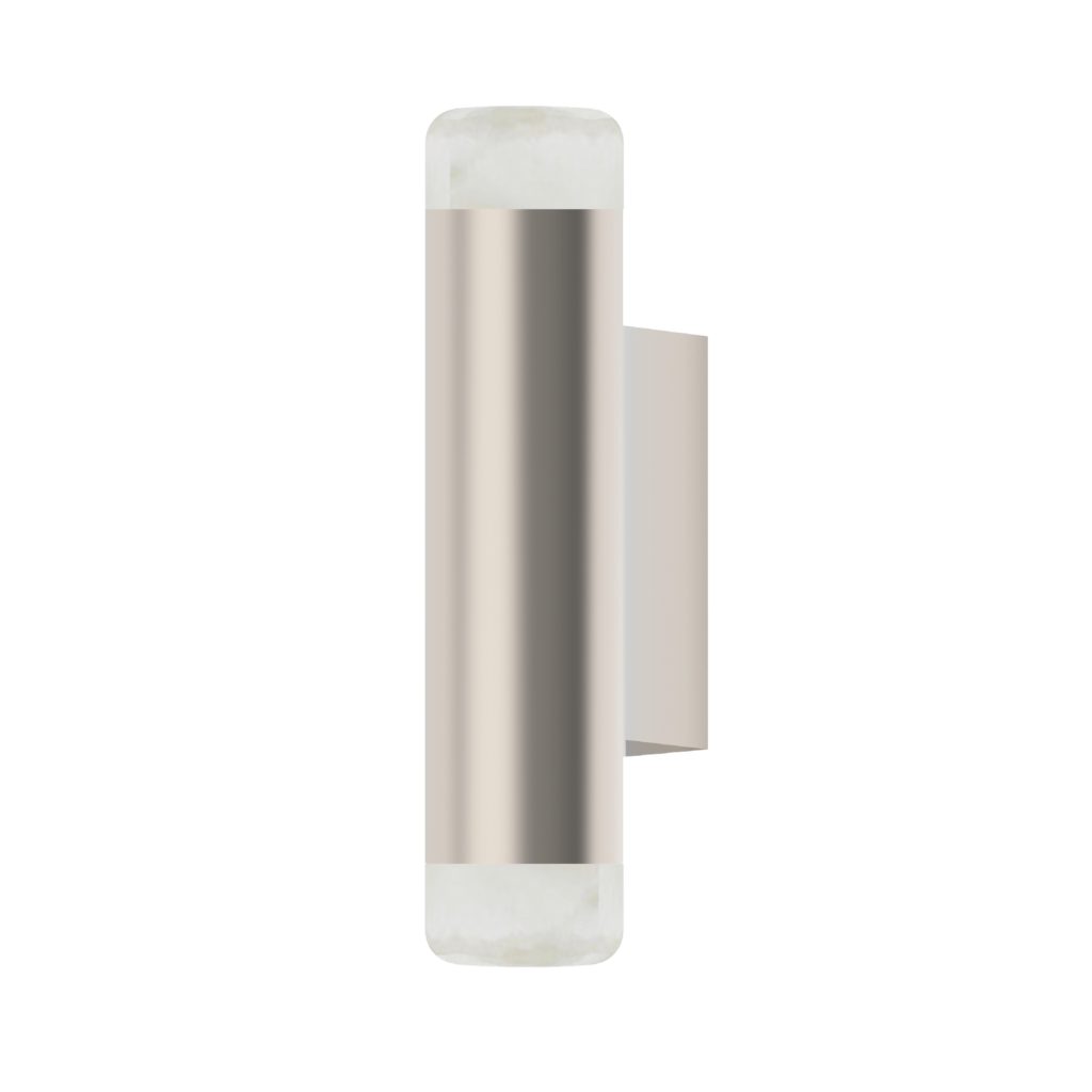 Close-up of a tall, polished stainless steel cylinder with a rounded white cap against a black background.