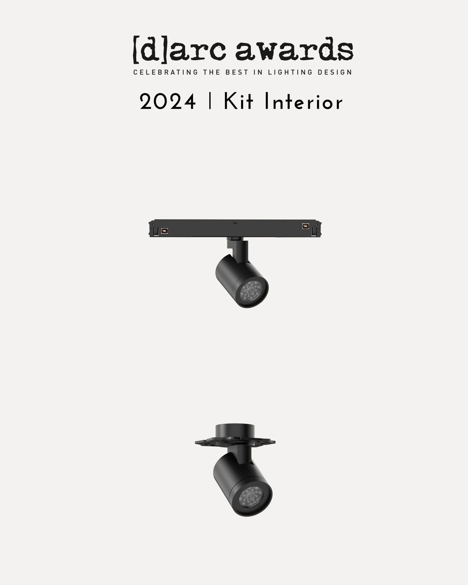 ARC Awards 2024 Kit Interior: track lighting fixture with a horizontal track and adjustable spotlight on a light background