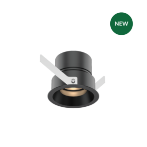 MFL68-S-01 | DuraGreen Close-up of a gray cylindrical machine part with white brackets on a black background, plus a green circular NEW badge in the upper right corner.