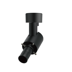 Close-up of a black cylindrical clamp with two silver bolts on a dark mounting arm, likely part of a tripod or mount system.