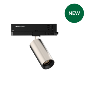 DuraGreen lighting module attached to a curved metal arm on a black background, with a green NEW badge.