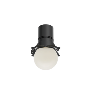 A-07 | DuraGreen Close-up of a dark gray cylindrical device with a gear-shaped mounting ring at the bottom, against a black background.