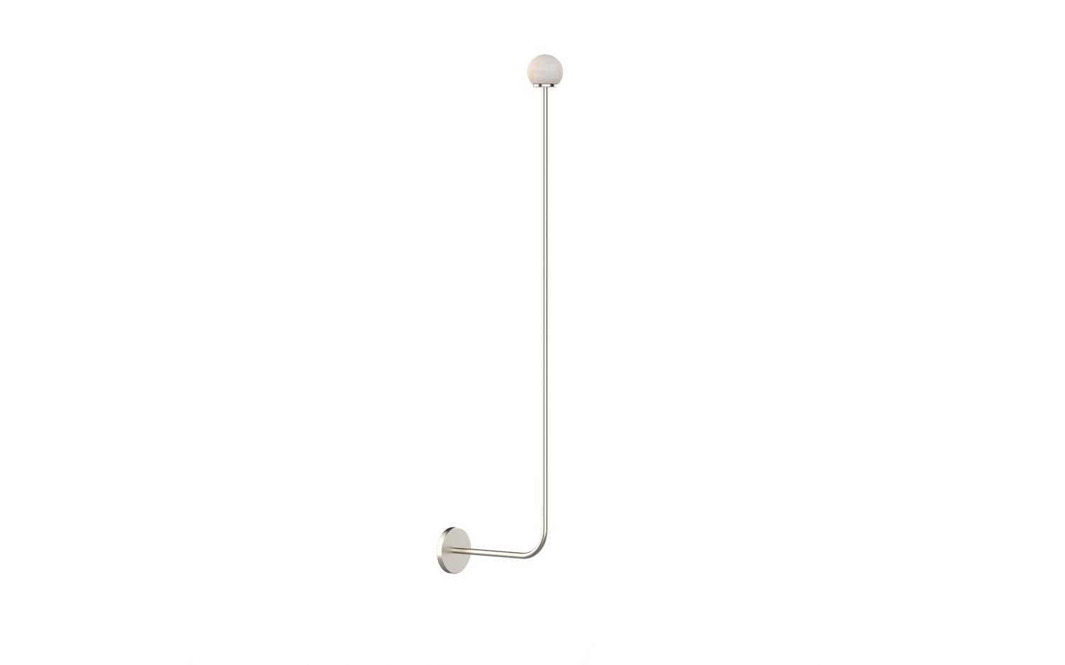 Tall chrome bathroom rail extends vertically from a wall-mounted base, with a curved lower arm and rounded top cap, set against a black background for emphasis on the fixture.