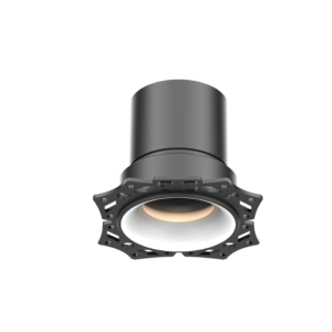 Close-up of a gray cylindrical metal component with a flanged base on a black background, resembling a lens or housing part used in machinery.